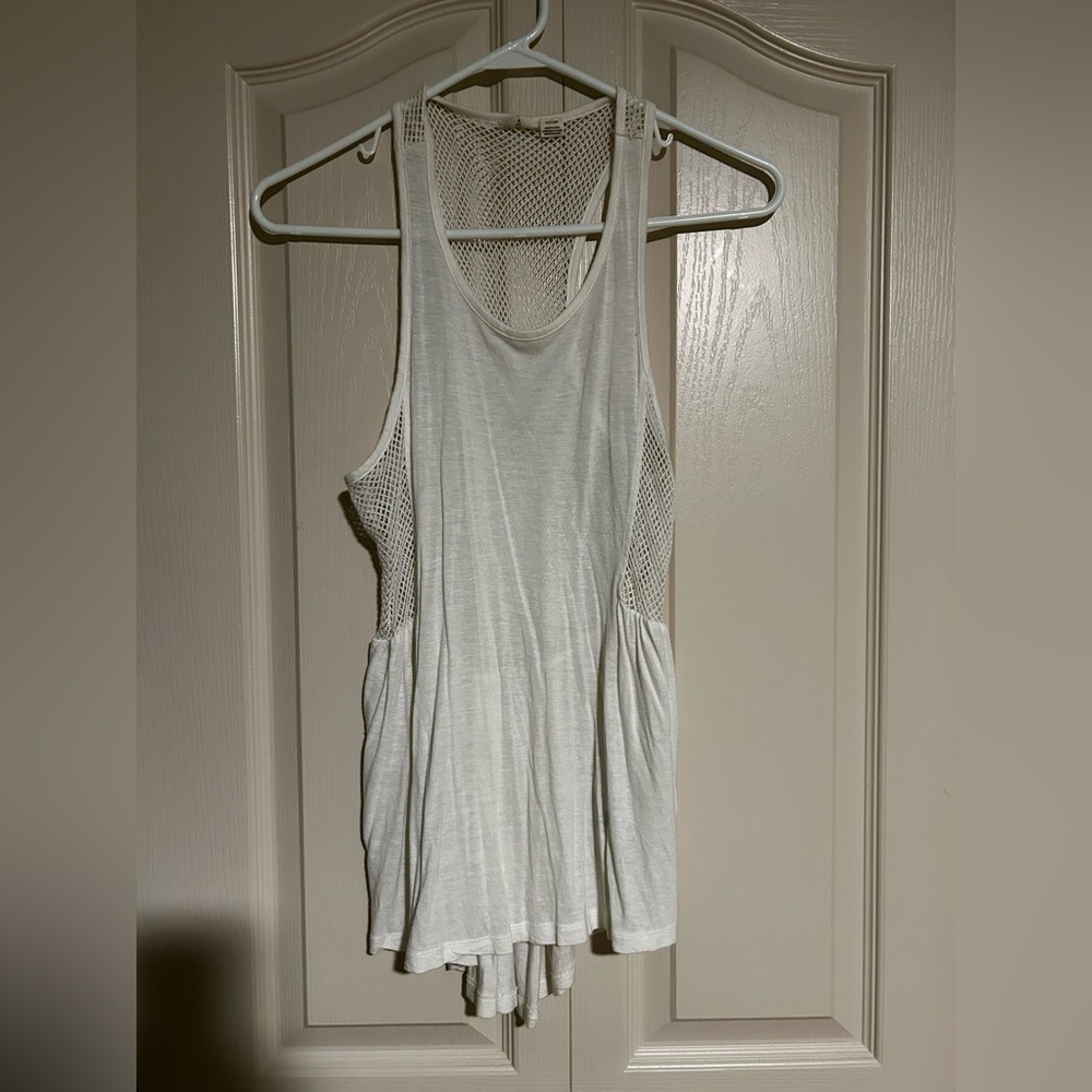 ROXY White Sleeveless Fishnet Cut-Out Blouse SIZE SMALL